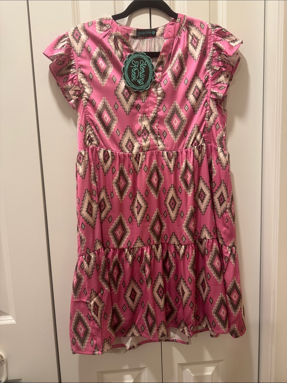 Pink Aztec Print Ruffle Sleeve Mini Dress - Picture 3 of 3